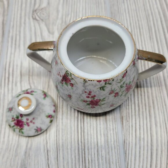 Pink Roses Sugar And Creamer Gold Trim Tea Cottage Core Vintage Boho Chic READ - Picture 11 of 16